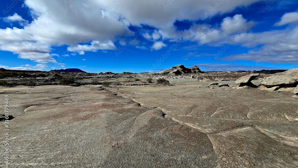 Obraz premium Striated Badland Surface and Low Eroded Formations in Ischigualasto