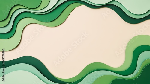 Abstract green paper cut wave layers background