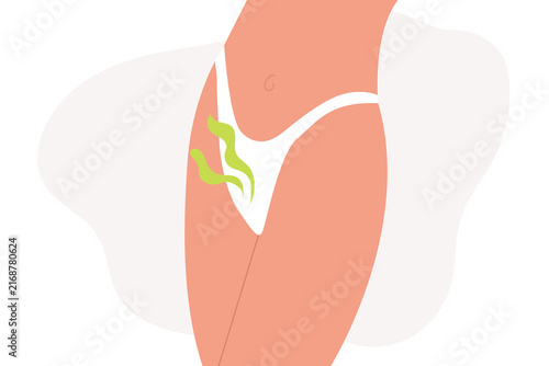 Woman body odor problem her private area, panties. vector illustration