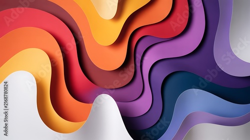 Abstract colorful paper cut background with wavy shapes