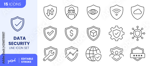 Data Security Line Icon Set, Cyber Protection and Privacy Symbols Vector Illustration with Editable Stroke