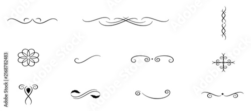 Calligraphic Design Elements Collection with Elegant Flourishes, Decorative Swirls, Ornamental Strokes and Vintage Hand Lettering Vector Illustrations