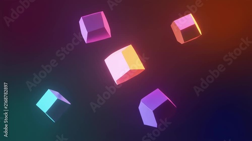 Seamless loop glowing geometric orbs rotating minimal gradient background animation