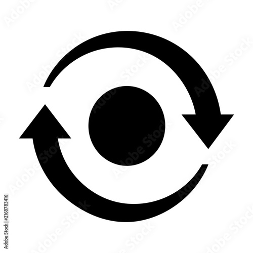 Minimalist black and white circular arrows icon symbolizing continuous process or recycling on a neutral background.
