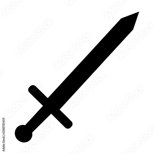 Minimalist black silhouette of a medieval sword with a crossguard and pommel for fantasy or historical iconography.