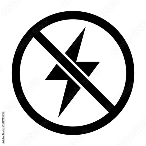 Prohibited lightning bolt symbol inside a circular no-entry sign for safety and warning graphics.