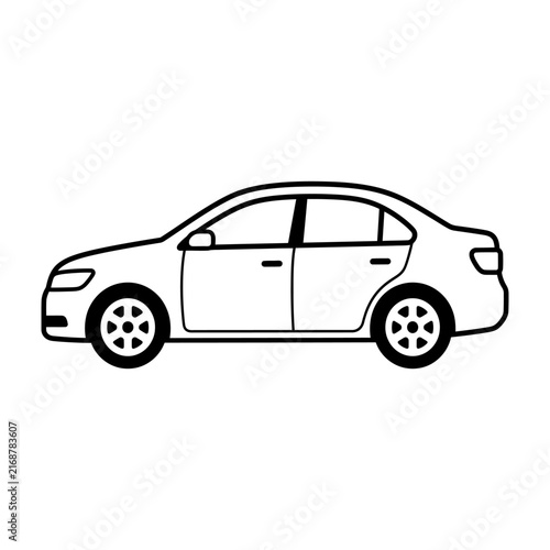 Minimalist line drawing of a four-door sedan parked on a flat surface with clean, modern design features.
