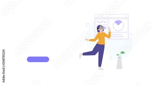 Young woman experiencing virtual reality in a modern digital environment.
