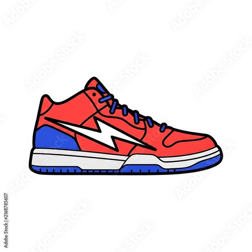 Red and blue sneaker illustration with lightning bolt logo