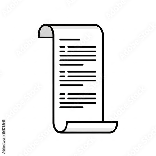 Paper scroll document icon with text lines vector illustration
