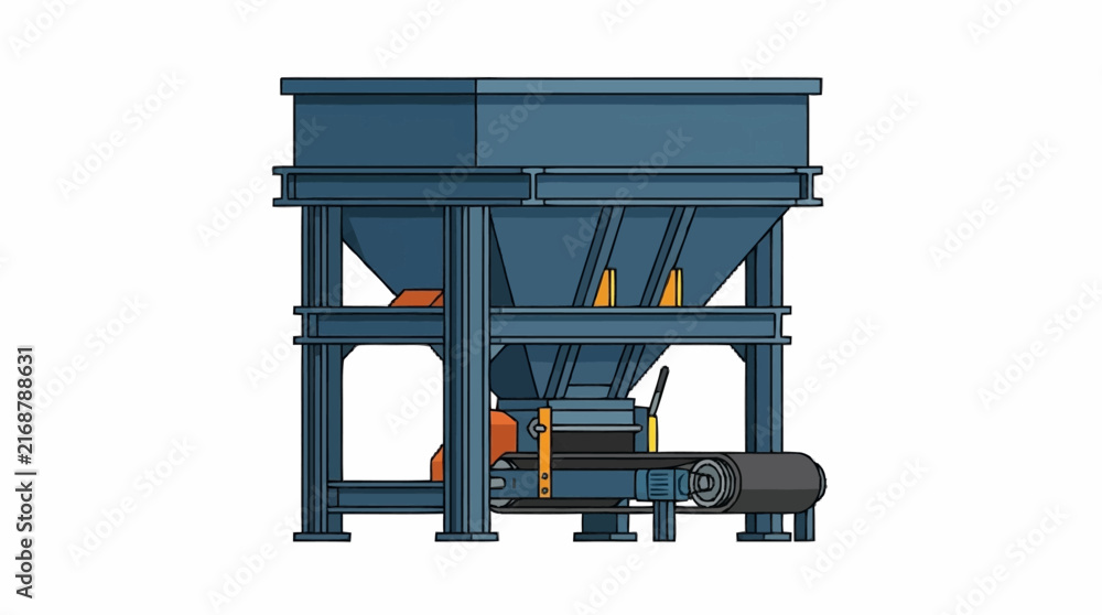 Fototapeta premium Industrial conveyor system with hopper and material handling equipment.