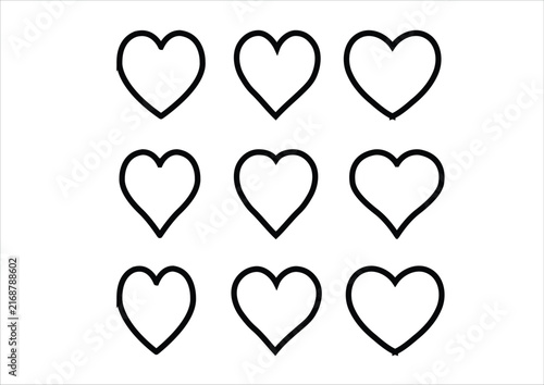 set of hearts strobe contour line hand drawn icon line continuous