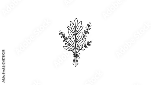 Hand drawn sketch of rosemary herb bundle.