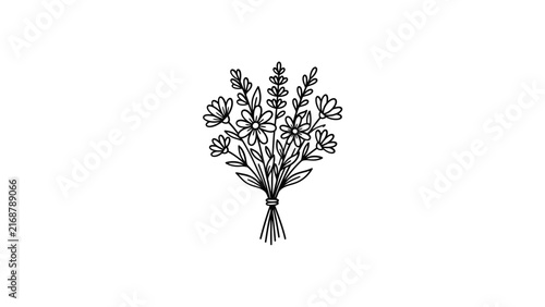 Hand drawn wildflower bouquet line art.