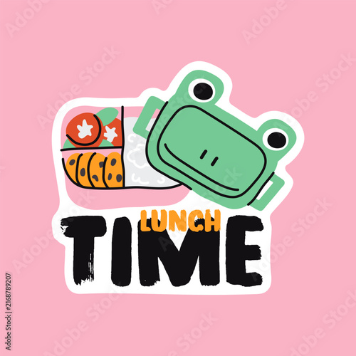 Frog lunch box doodle vector sticker for back to school decor