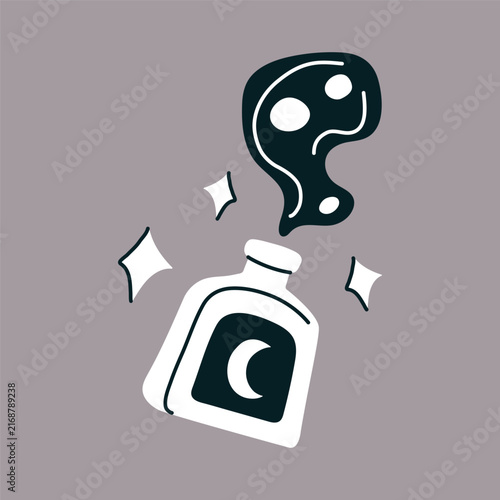 Magic potion bottle doodle vector illustration for Halloween packaging design