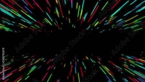 Multi colored glowing neon light trails speed burst zoom effect background 4k loop
