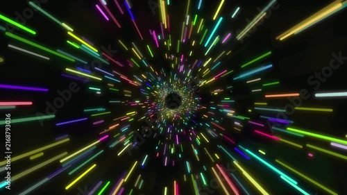 Multi colored glowing neon light trails speed burst zoom effect background 4k loop