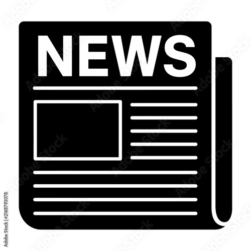 Black and white newspaper icon with bold 'NEWS' headline and folded corner design for media branding.