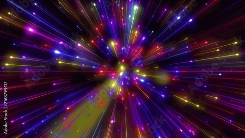 Multi colored glowing neon light trails speed burst zoom effect background 4k loop