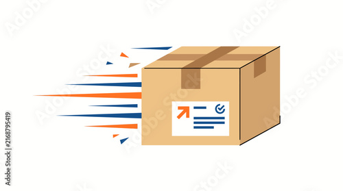 Fast Shipping Concept Featuring a Cardboard Parcel Box Moving at High Speed for E-commerce Logistics and Express Delivery Services Vector Illustration