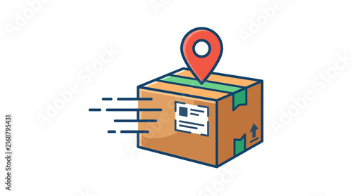 Fast delivery concept with a package box and a location pin icon, symbolizing efficient shipping and tracking services