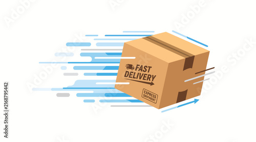 Speedy Cardboard Parcel Express Delivery Concept with Motion Lines Illustration