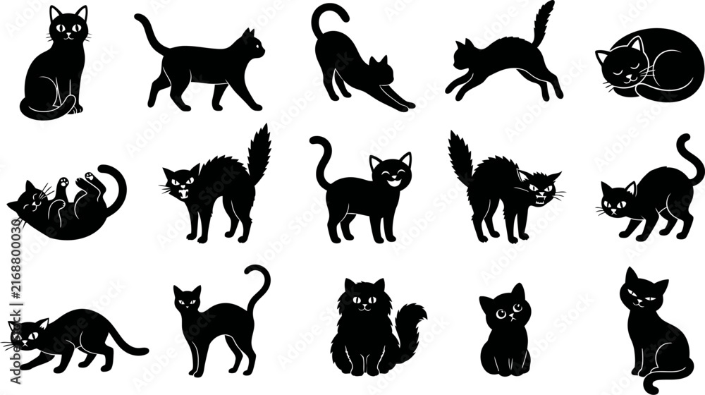 Fototapeta premium Charming black cat silhouettes a spooky halloween vector collection for festive designs and creepy october celebrations