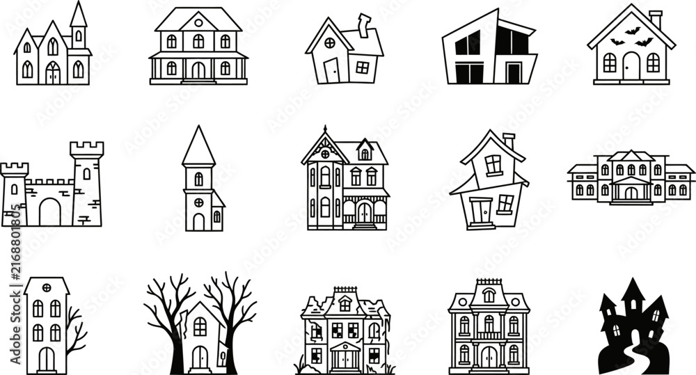 Fototapeta premium Charming halloween haunted houses vector illustrations a spooky collection for festive designs and creepy october celebrations