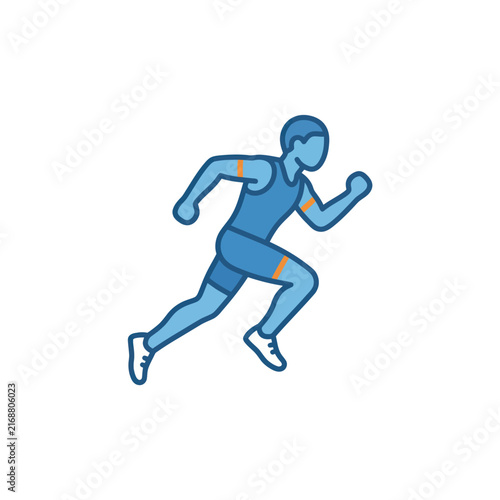 Runner athlete in motion, sports icon, healthy lifestyle, dynamic movement, flat illustration