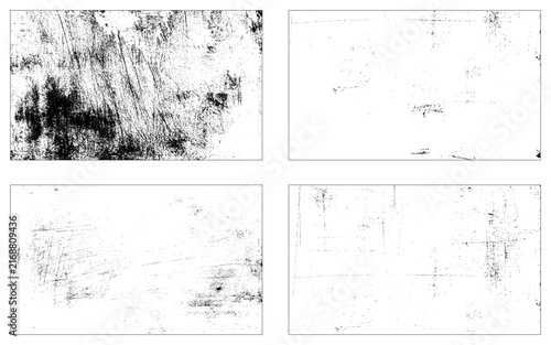 Monochromatic abstract distress overlay elements for layouts. Abstract grunge backgrounds bundle for merchandise design