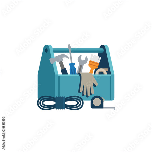 Toolbox full of renovation equipment, DIY, home repair concept