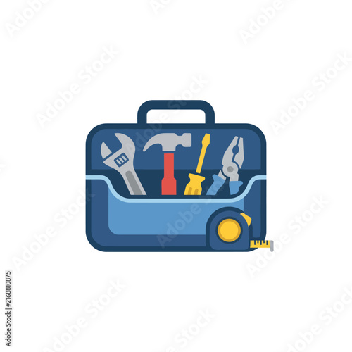 Toolbox with Tools: Wrench, Hammer, Screwdriver, Pliers, Tape Measure