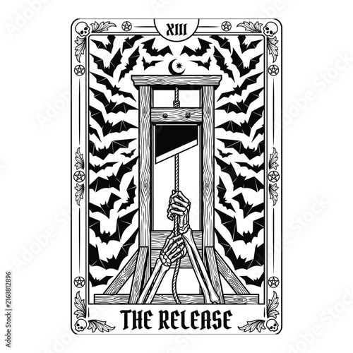 Cuadro en lienzo The Release Guillotine Tarot Card Gothic Halloween Vector Illustration
