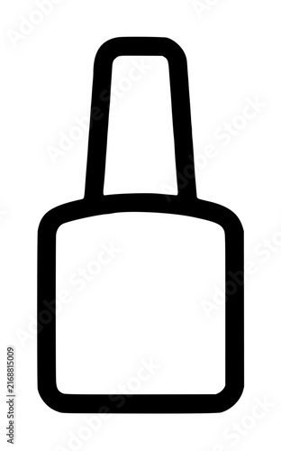 Minimalist black and white vector icon of a nail polish bottle or top coat container for manicure and pedicure services, simple line art illustration for beauty salon branding and web design.