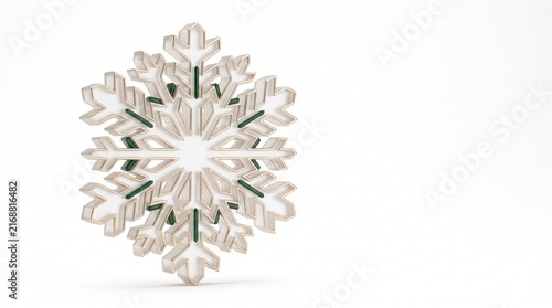 Decorative white and gold snowflake ornament isolated on a white background