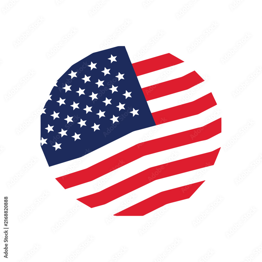 Obraz premium American Flag Stylized USA Patriotic Emblem With Stars And Stripes Isolated On White Background
