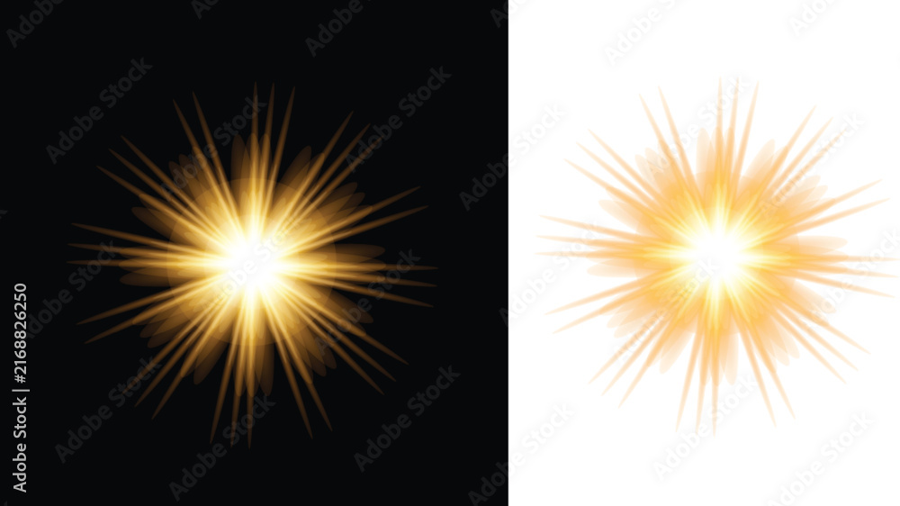 Fototapeta premium Golden sunburst light effect isolated on white background
