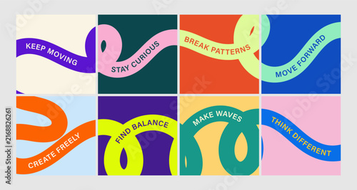 Vibrant abstract poster with flowing shapes in warm colors featuring colorful, fluid wavy lines for a dynamic, modern feel, motivational design typography for creative wall art