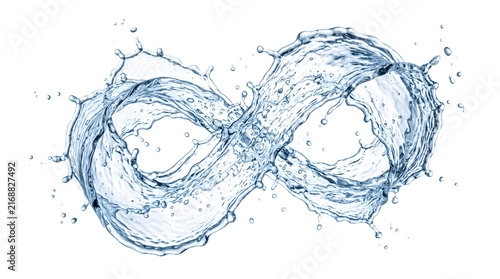 Dynamic water splash shaped like an infinity symbol isolated on transparent background