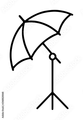 Fotografie Professional photography studio umbrella light vector icon on a tripod stand for creative photo shoots and video production, minimalist black line art illustration for web design and media