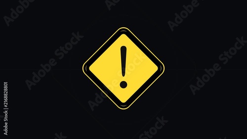 Yellow warning sign with exclamation mark icon on a black background