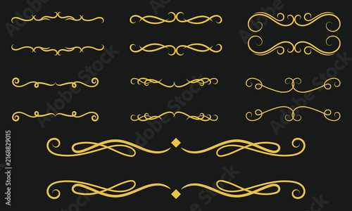 Golden ornamental text decoration. Classic scroll embellishments for labels and titles.
