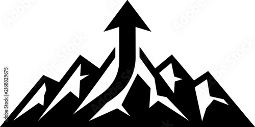 Bild auf Leinwand Mountain peak icon with upward arrow representing growth and success