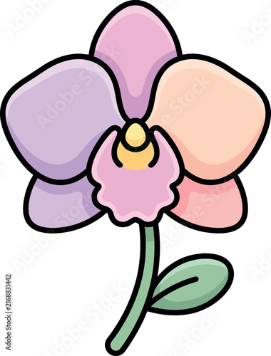 Pastel Colored Orchid Flower Illustration Featuring Soft Petal Tones in a Minimalist Graphic Art Style