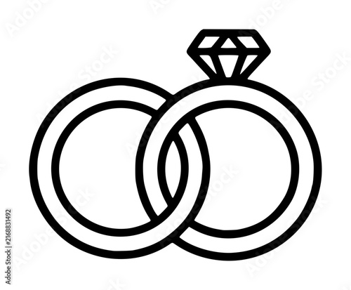 Photography Hand-traced vector icon illustration of two interlocking wedding rings, one ador
