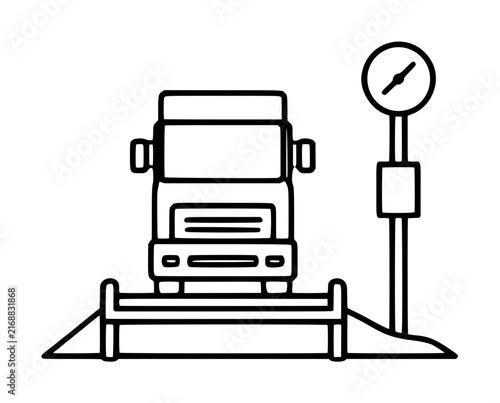 Quadro su tela Hand-traced vector icon illustration of a heavy freight truck on a platform scal