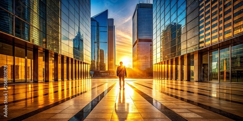 Modern Skyscrapers Viewed from Below with Glass Buildings and Urban Architecture