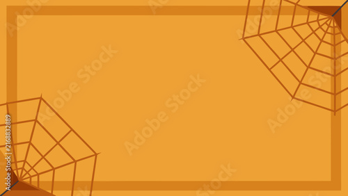 Intricate orange web corners on soft golden background serve as seasonal framing elements for cheerful halloween party invitation cards.