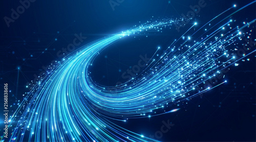 High Speed Glowing Fiber Optic Light Stream Data Flow